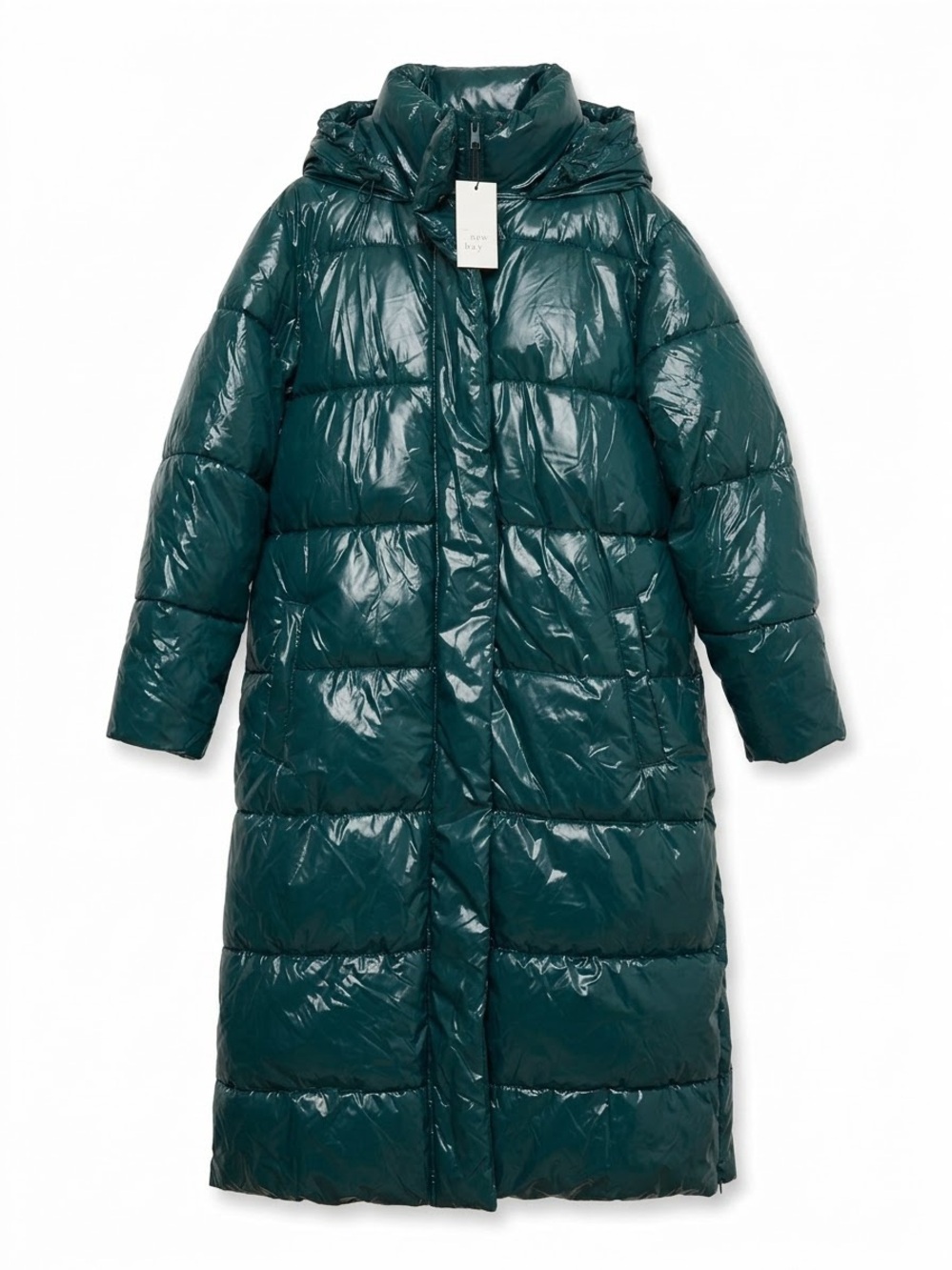 NWT A New Day Long Water-Resistant Glossy Puffer Jacket / Coat - Size L (Dark Gr